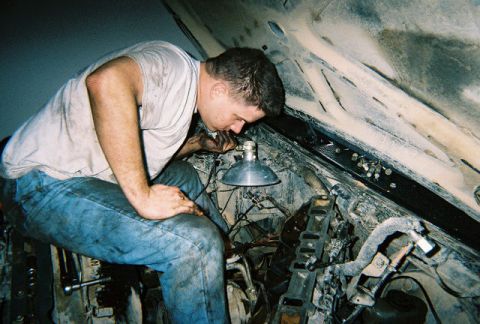 1988 Ford Bronco - Me looking in on the torn down block.