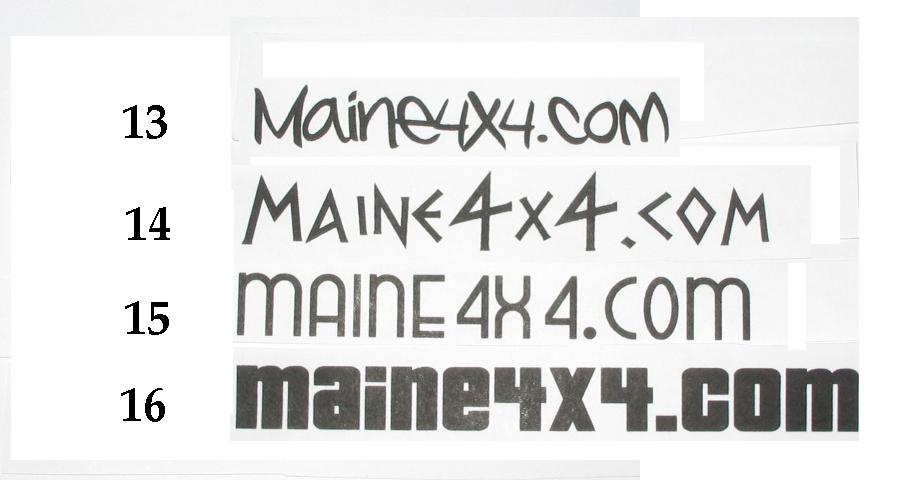 Stickers with website URLs: Maine4x4.com, MAINE4x4.<OM, MAINE4X4.COM, and maine4X4.com