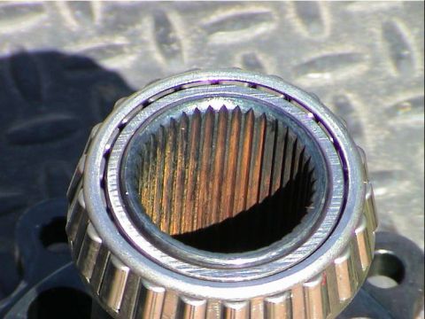 1979 Ford Bronco - Close-up view of a splined hub and its roller bearing, revealing the internal splines.