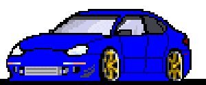 1999 Ford Taurus - This pixelated image shows a blue car with gold wheels from a front three-quarter perspective.