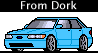 1999 Ford Taurus - Pixel art depiction of a light blue station wagon with the text 'From Dork' above it.