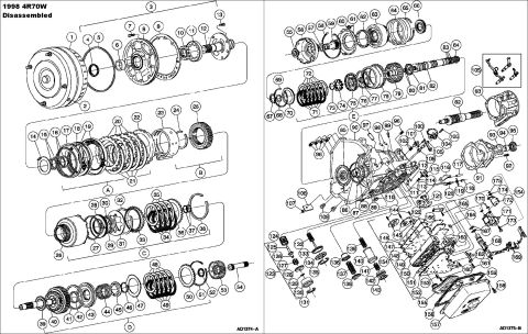 1994 Ford Crown Victoria - Exploded 4R70W 1 7902 Converter Assy 2 87650-S2 Plug - Converter Drain - 1/8-27 Dryseal 3 7A103 Pump Assy - Front 4 7A248 Seal Assy - Front…