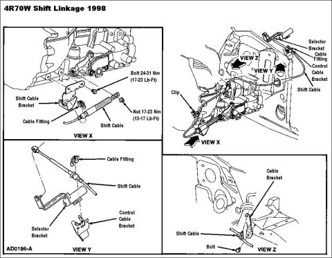1994 Ford Crown Victoria - 4R70W Shifter Adjustment 23. From inside the vehicle, place the gearshift lever in the DRIVE or OVERDRIVE position. Hang a three-pound weig…