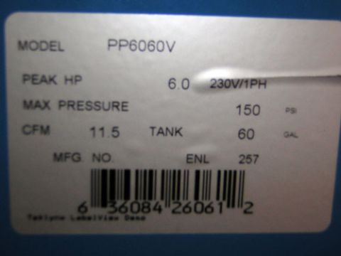 1995 Ford Bronco - This label details the specifications for a model PP6060V, including its performance metrics and manufacturing number.