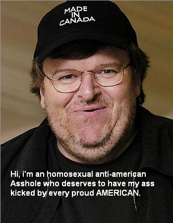 1971 Ford Mustang - Michael Moore is pictured wearing a hat that says "Made in Canada" and glasses, with text superimposed on the image.