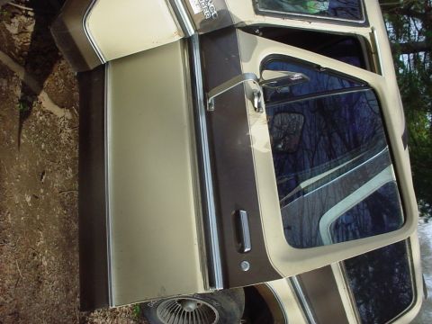 1979 Ford Bronco - This is a close-up of a tan and brown Ford van door, with the door open.