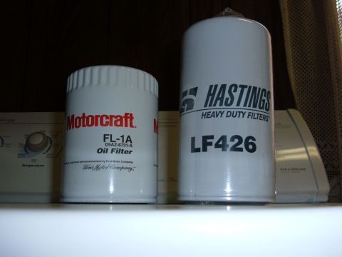1985 Ford F-150 - A Motorcraft FL-1A and a Hastings LF426 oil filter are shown side-by-side.