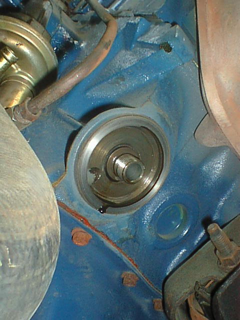 1976 Ford F-250 - This is the block with the oil filter removed. The threaded insert for the oil filter will need to be replaced with the special fitting tha…