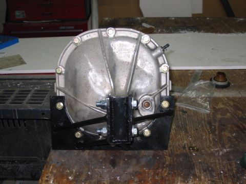 1985 Ford LTD Crown Victoria - Differential housing is shown mounted on a black bracket, likely for repair or modification.