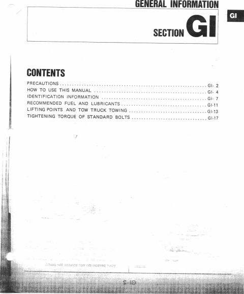 1990 Nissan Micra - This document is a table of contents for a service manual, not a vehicle photo.