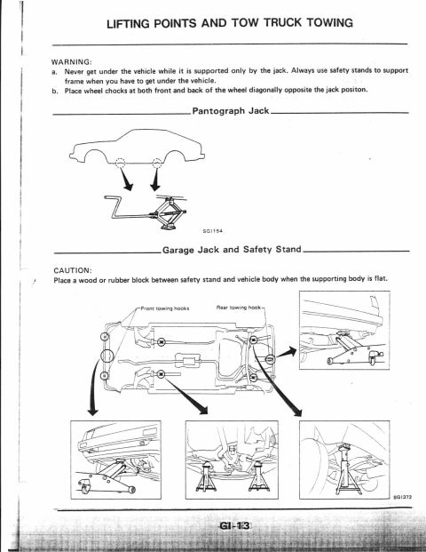 1990 Nissan Micra - Diagram illustrates vehicle lifting points and towing procedures, including jack usage.