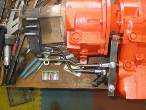 1981 Ford Bronco - Linkage from top with finished shift arms.