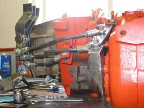 1981 Ford Bronco - Linkage from the side with finished shift arms.