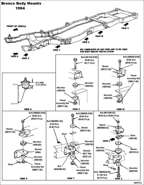 1983 Ford Bronco - Body Mounts for 1994 Bronco ('80-96 similar; F-series cab mounts similar) IF THE IMAGE IS TOO SMALL, click it. The rear 3 Bronco mounts (in…
