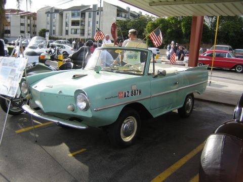 1968 Ford Mustang - Aqua Amphicar with license plate AZ 887H parked outdoors.