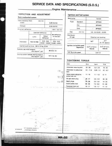 1990 Nissan Micra - This document contains service data and specifications for engine maintenance, including inspection, adjustment, and tightening torque valu…