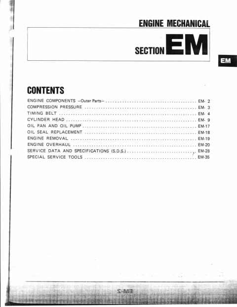 1990 Nissan Micra - This document is a table of contents for an engine mechanical service manual, not a photo of a vehicle.