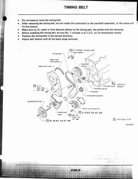 1990 Nissan Micra - This diagram illustrates the timing belt system, detailing component placement and maintenance instructions.