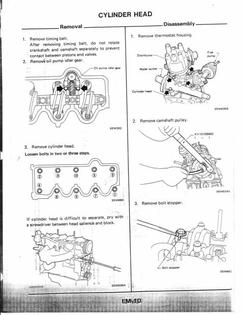 1990 Nissan Micra - This document details the removal and disassembly procedures for a cylinder head, including diagrams for each step.