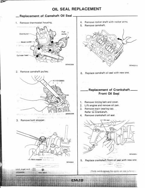 1990 Nissan Micra - Service manual diagrams detail the steps for replacing camshaft and crankshaft oil seals.