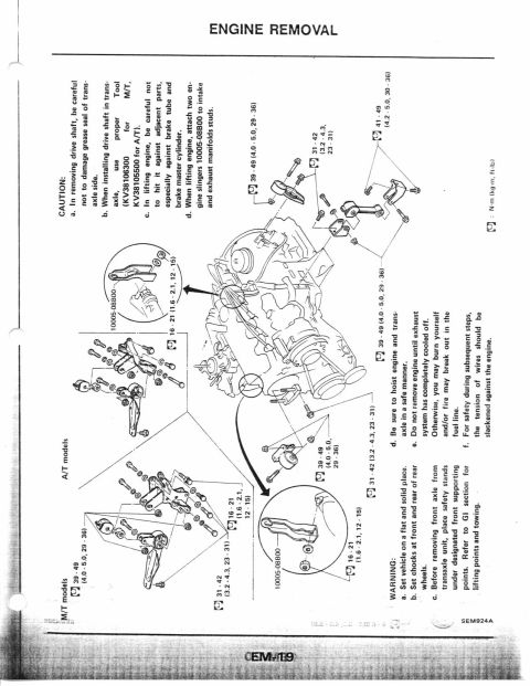 1990 Nissan Micra - This diagram illustrates the process and components involved in removing a vehicle's engine.
