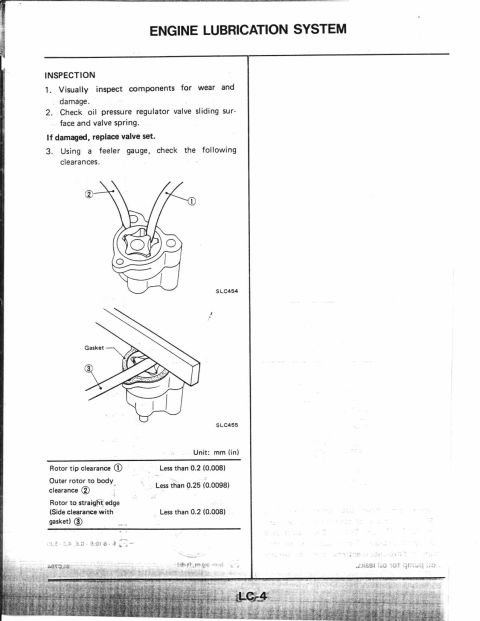 1990 Nissan Micra - This document details the inspection process for an engine lubrication system, including diagrams and specific measurements.