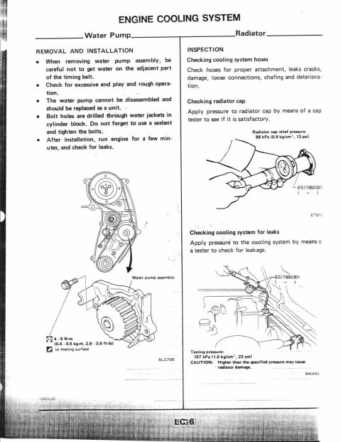 1990 Nissan Micra - Diagram details engine cooling system water pump removal, installation, and inspection.