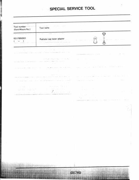 1990 Nissan Micra - This document details a special service tool, a radiator cap tester adapter, with its tool number.