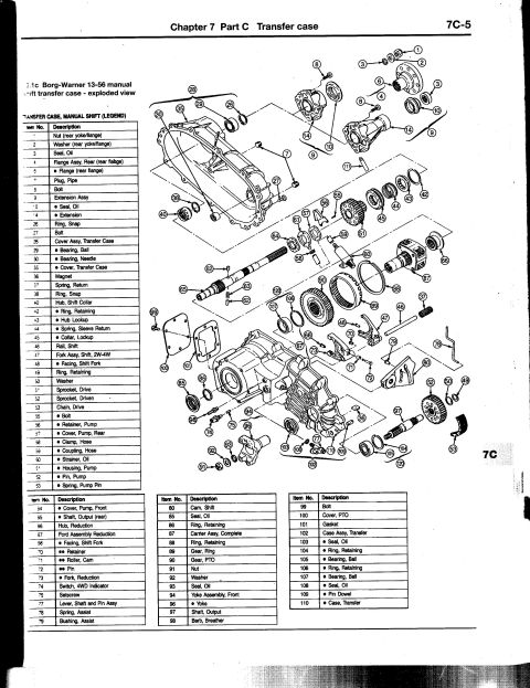 1989 Ford Bronco - Diagram shows an exploded view of a Borg-Warner 13-56 manual transfer case with numbered parts.