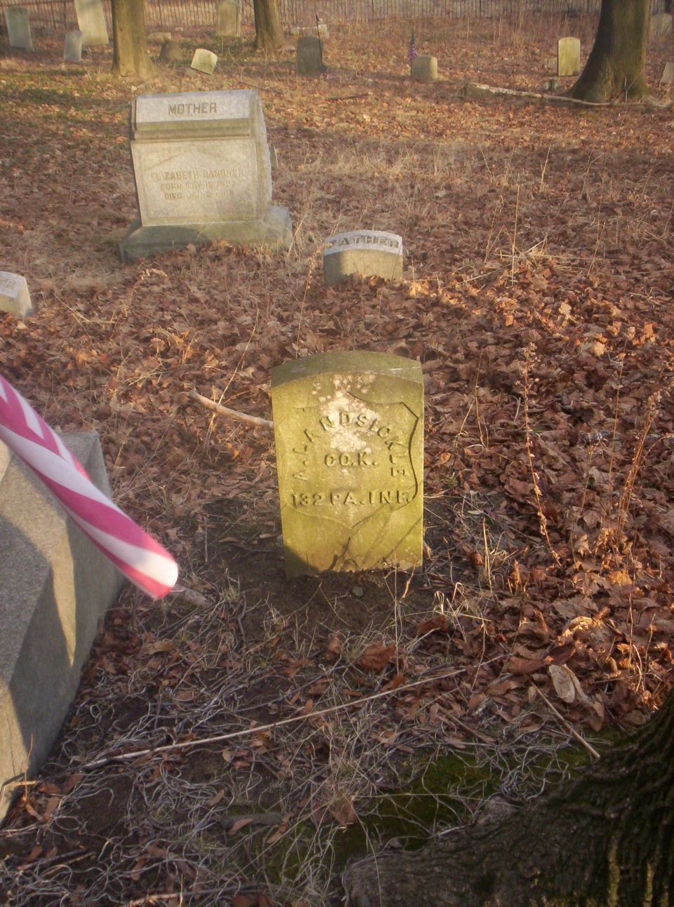 Gravestones in a cemetery with fallen leaves