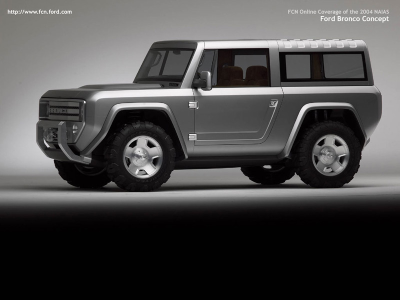 Silver Ford Bronco Concept SUV with a boxy body and large tires