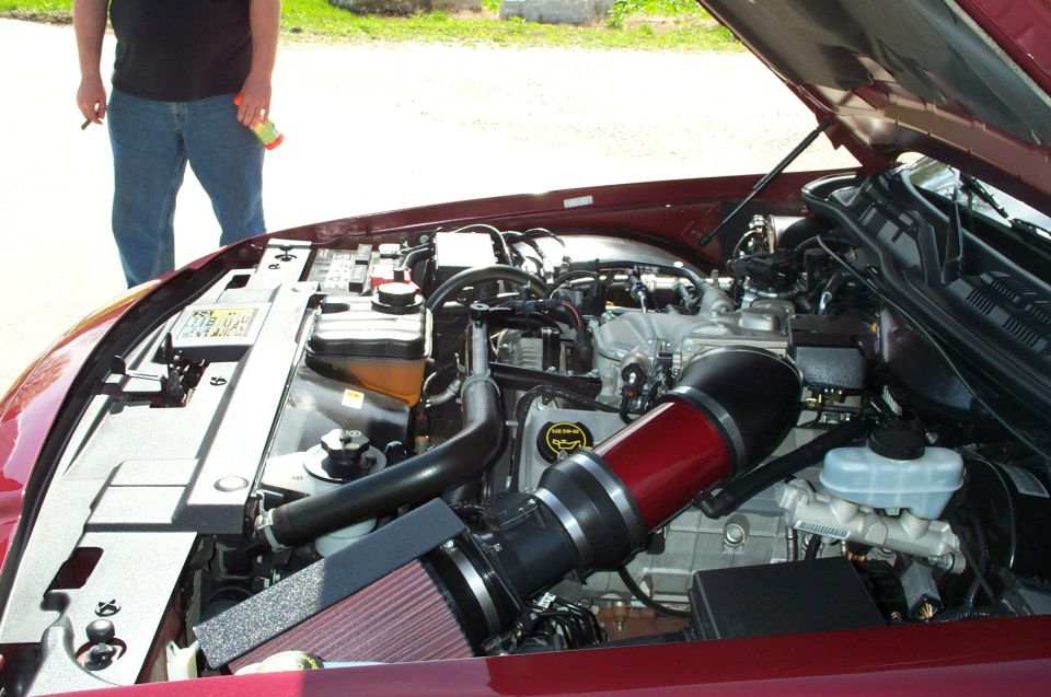 The Marauder's engine bay. Note the custom intake.