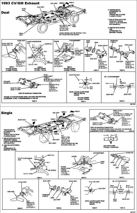 1994 Ford Crown Victoria - Exhaust 1993 Exhaust System Alignment 1. Raise and support the vehicle. 2. Check for loose, damaged, or missing heat shields. Install new h…
