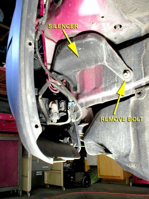 2003 Ford Escape - This is what we’re really after. Remove the one bolt holding it in place, and the silencer will pull right off. Hint: I re-installed the bo…