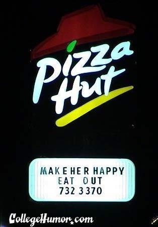 1993 Ford Taurus - A Pizza Hut sign displays a phone number and a slogan, with website logos at the bottom.