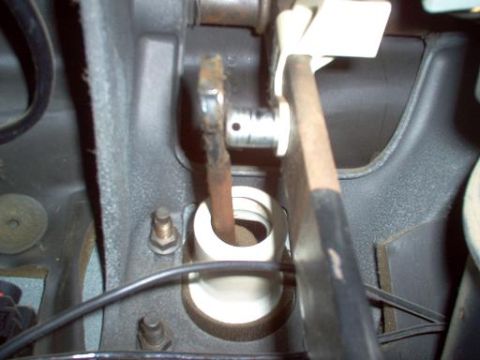 1988 Ford Bronco - Close-up view of the brake pedal mechanism, showing mechanical components and wiring.