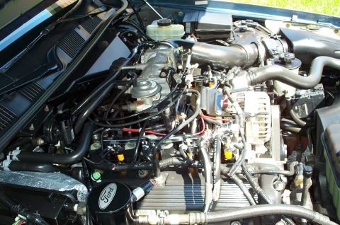 1998 Ford Crown Victoria - Engine bay of a 1998 Ford Crown Victoria, showing the V8 engine and Ford branded oil cap.