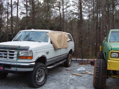 1995 Ford C-350 (Centurion Conversions) - The beginning of the taping process to cover the rest of the truck that I don't want to paint.
