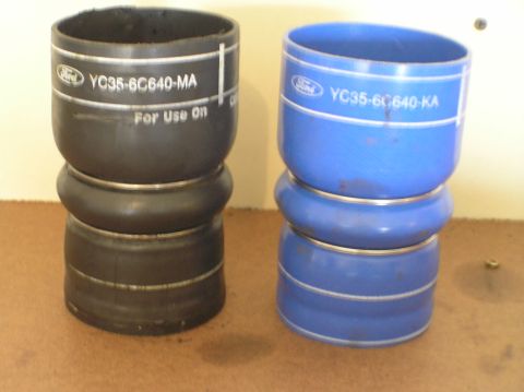 2000 Ford Excursion - Two Ford CAC hoses are shown, one black and one blue, with part numbers YC35-6C640-MA and YC35-6C640-KA respectively.