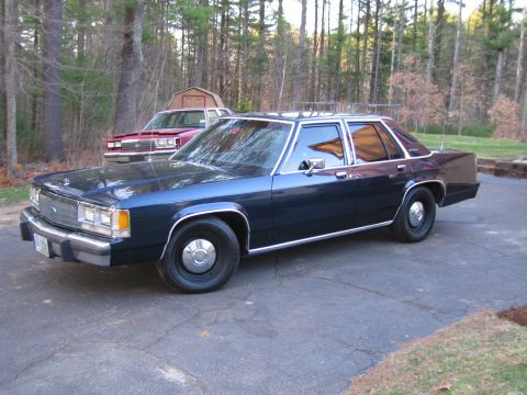 1991 Ford LTD Crown Victoria - A dark blue sedan is parked on a driveway with a red sedan in the background.