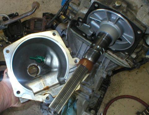 1994 Ford Crown Victoria - Tailhousing removed. With the transmission tilted up, no fluid was lost, and the gasket remained intact.