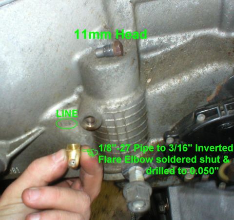 1994 Ford Crown Victoria - The LINE port is at the back of the bellhousing on the L side.
