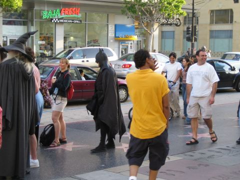 1968 Ford Mustang - People in costume, including Batman, on the Hollywood Walk of Fame near Baja Fresh.