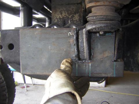 1995 Ford Bronco - Drivers side bracket cut and mocked up into place, looks good! lots of area to weld it on