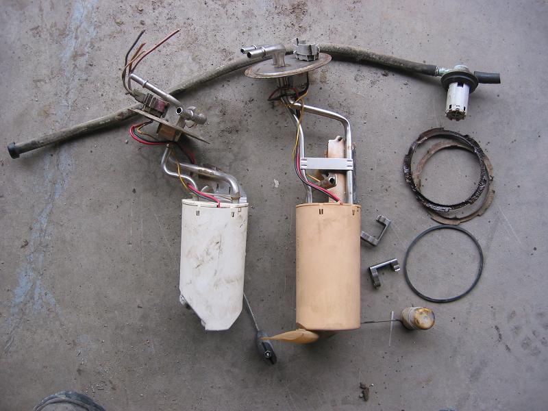 F250 pump(White) next to a Bronco pump(tan).