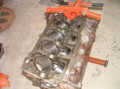 1985 Ford LTD Crown Victoria - Engine block on a stand, ready for rebuild. The registry claims it is a 1985 Ford Crown Victoria LTD, but this is not verifiable from the i…