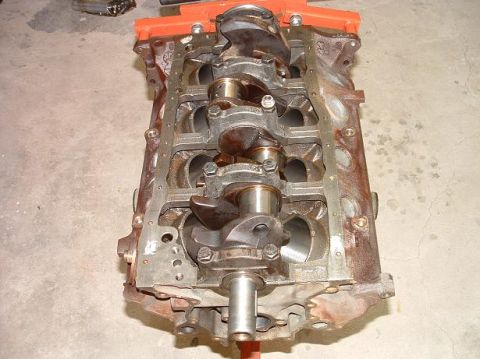1985 Ford LTD Crown Victoria - Engine block with crankshaft visible, likely part of a new engine buildup project.