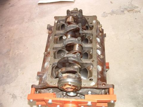 1985 Ford LTD Crown Victoria - Engine block with crankshaft assembly, likely for a new build or rebuild project.