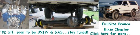 Forum signature banner: V8 short block, solid-axle underbody, lifted two-tone Bronco