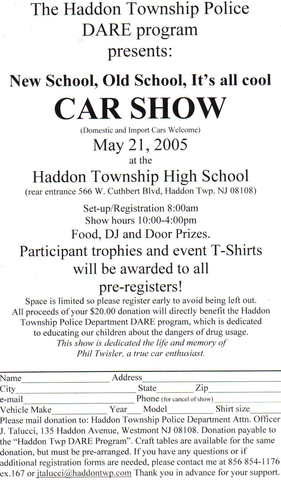 Flyer for Haddon Township Police DARE Car Show, May 21, 2005